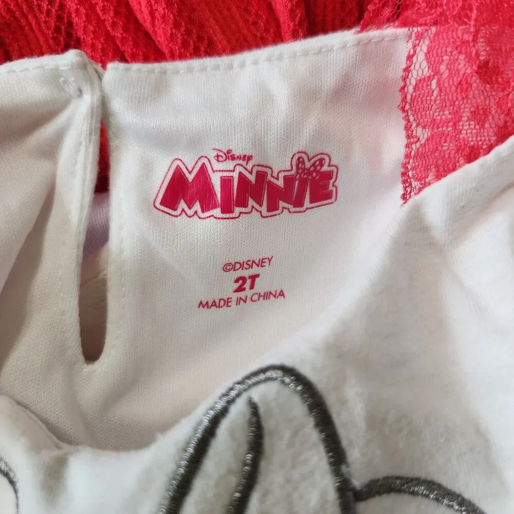 Minnie Mouse girl's short sleeve lace tulle dress red white size 2T